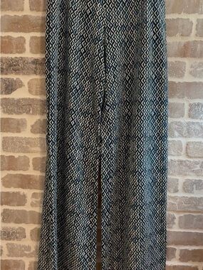 Soybu Navy and White Geometric Wide Leg Pants